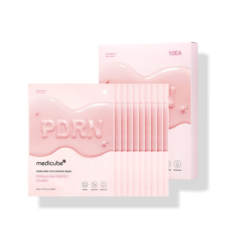 Medicube PDRN Pink Vita Coating Mask Set with dual-layer sheets, featuring pink-tinted skincare for revitalized skin.