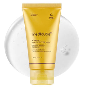 Medicube Kojic Acid Turmeric Night Wrapping Mask in a jar, showcasing the product with a focus on skincare and brightening benefits.