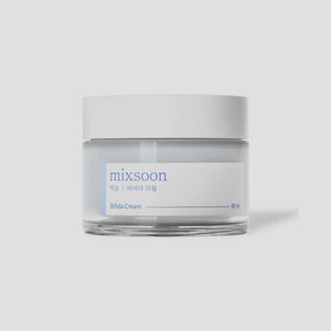 Cream jar labeled Mixsoon Bifida Cream by SELENAIRE, featuring a white container with a sleek design and product branding.