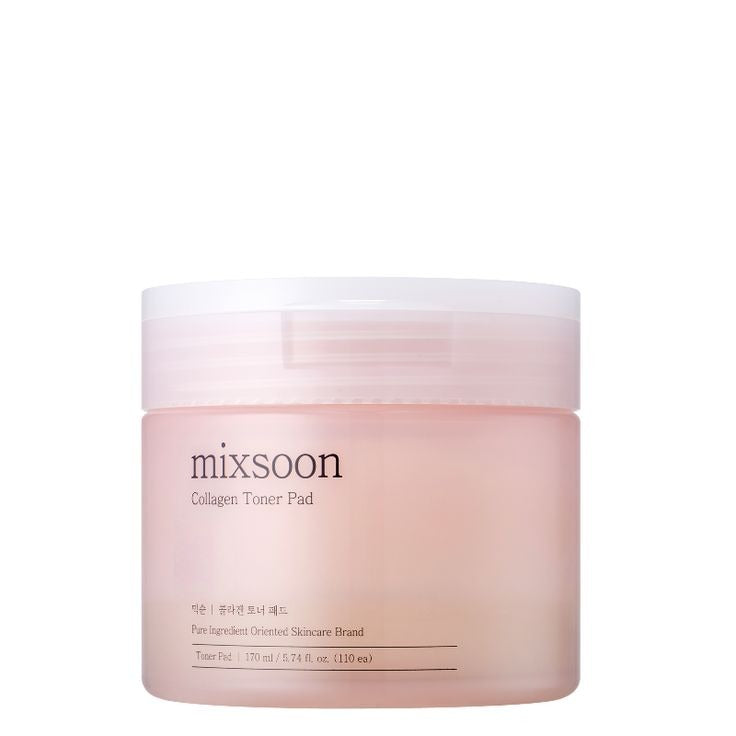 SELENAIRE Mixsoon Collagen Toner Pad showing a soft, round cotton pad infused with collagen for skin care.