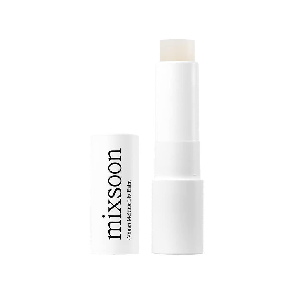 Clear vegan melting lip balm by Selenaire Mixsoon, showing smooth, transparent balm in a sleek container.