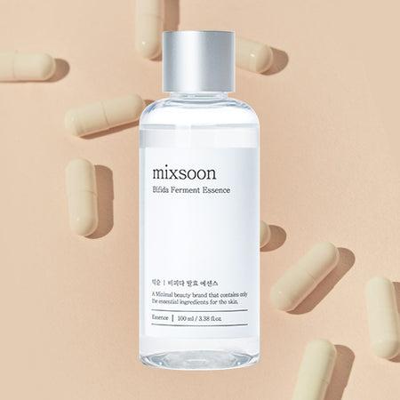 Bottle of Selenaire Mixsoon Bifida Ferment Essence with label visible, featuring clear liquid and minimalist design.