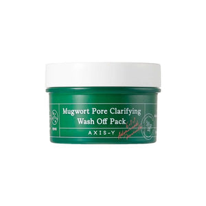 Selenaire AXIS-Y Mugwort Pore Clarifying Wash-Off Pack in a jar with mugwort leaves, designed for pore cleansing and skin clarity.