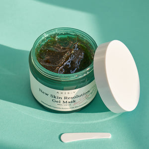 AXIS-Y New Skin Resolution Gel Mask from Selenaire showing a clear, hydrating gel mask in a jar, designed for skincare.