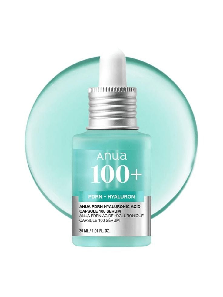 Selenaire Anua PDRN Hyaluronic Capsule 100 serum in a sleek glass bottle, designed for hydrating and rejuvenating skin.