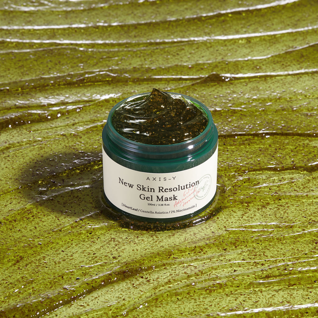 Selenaire AXIS-Y New Skin Resolution Gel Mask spread on a skincare bowl, showcasing its soothing, gel-like texture for healthy skin.