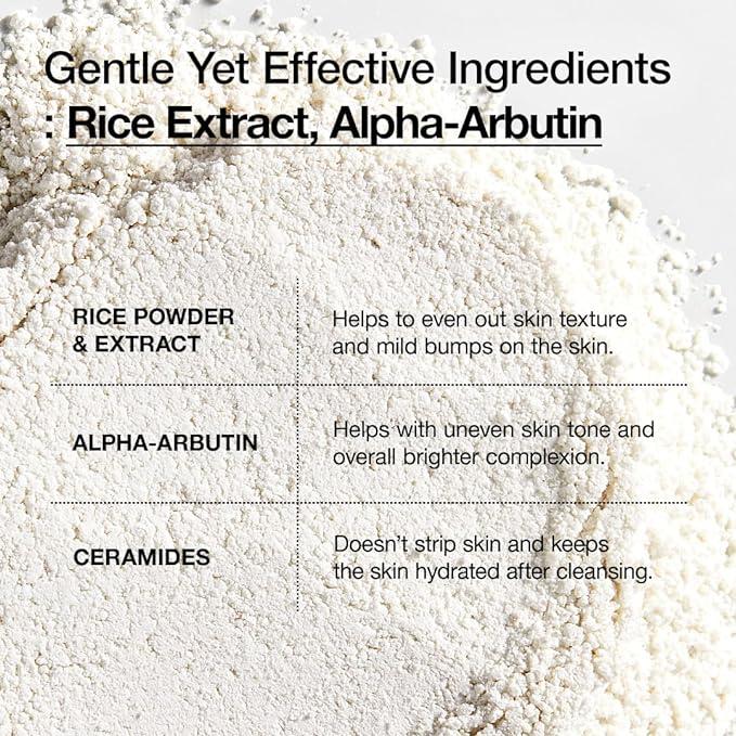 Selenaire Anua Rice Enzyme Brightening Cleansing Powder in a white jar with a silver lid, showing the product label and powder inside