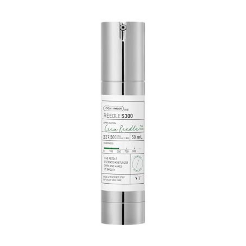 VT Cosmetics Reedle Shot 300 Essence bottle with clear label and dropper cap, displayed on a white background.