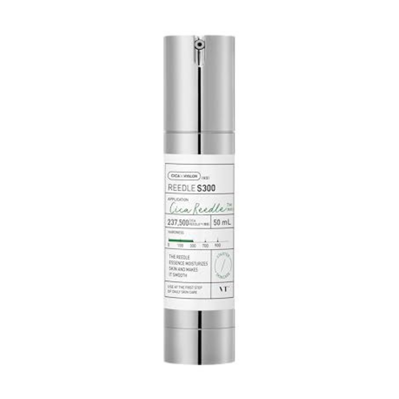 VT Cosmetics Reedle Shot 300 Essence bottle with clear label and dropper cap, displayed on a white background.