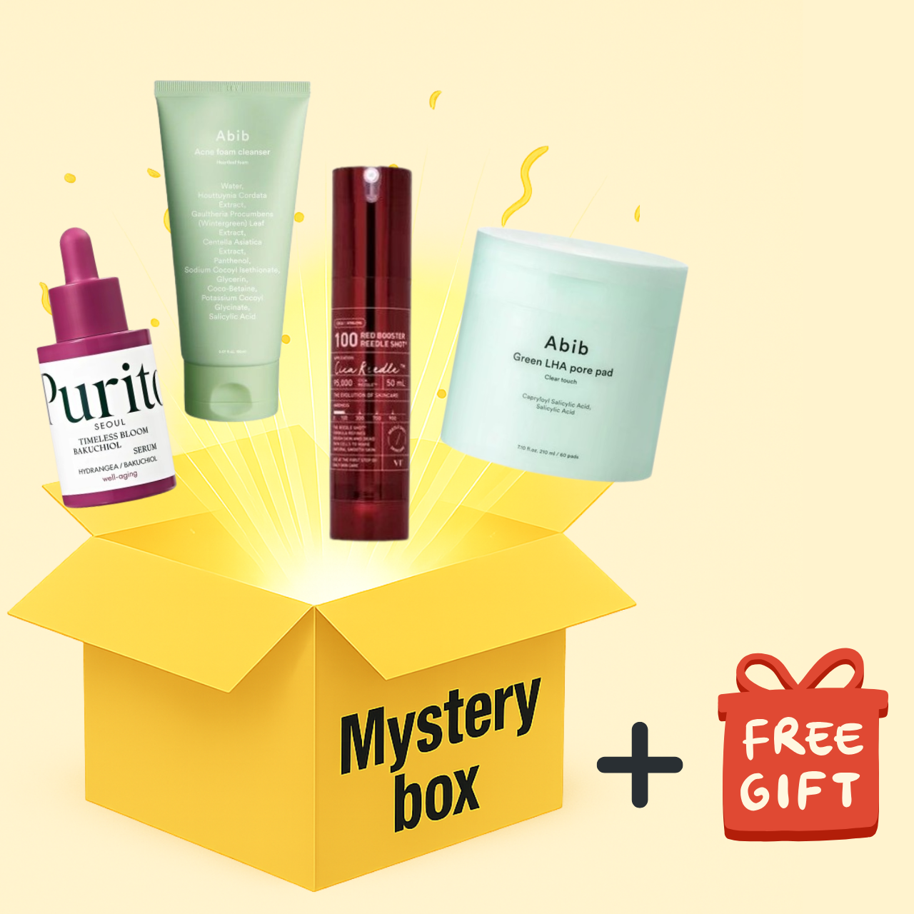 SELENAIRE oily skin mystery box with four skincare products, designed to help manage oily skin and clarify complexion.