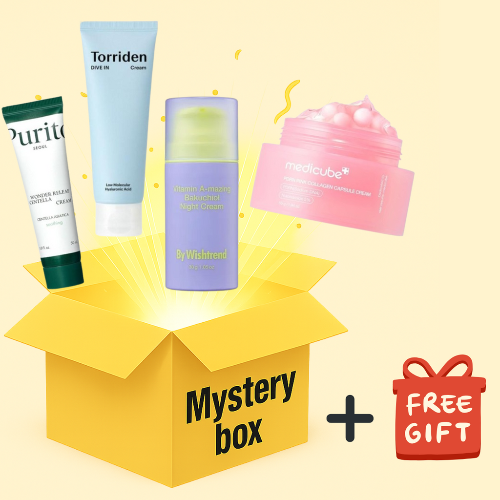 SELENAIRE dry skin mystery box with four skincare products, featuring moisturizers and treatments designed for dry skin.