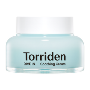Selenaire Torriden DIVE IN Low Molecular Hyaluronic Acid Soothing Cream in a jar, featuring a clean, minimalist design with a white lid