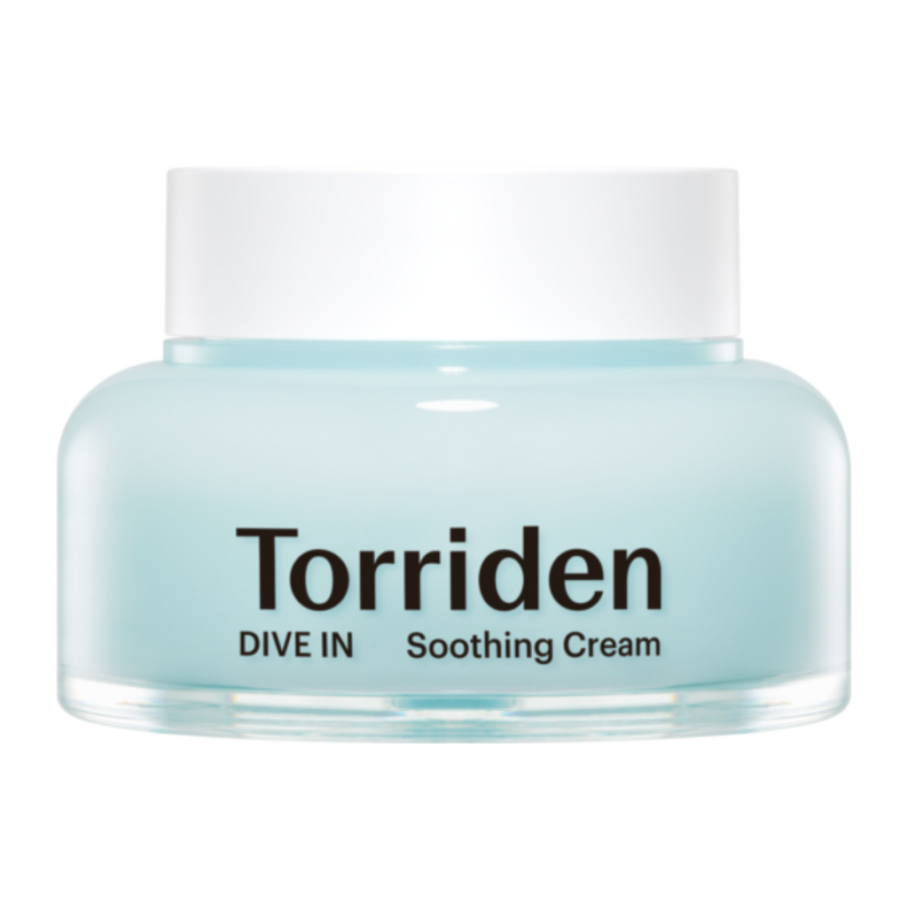 Selenaire Torriden DIVE IN Low Molecular Hyaluronic Acid Soothing Cream in a jar, featuring a clean, minimalist design with a white lid