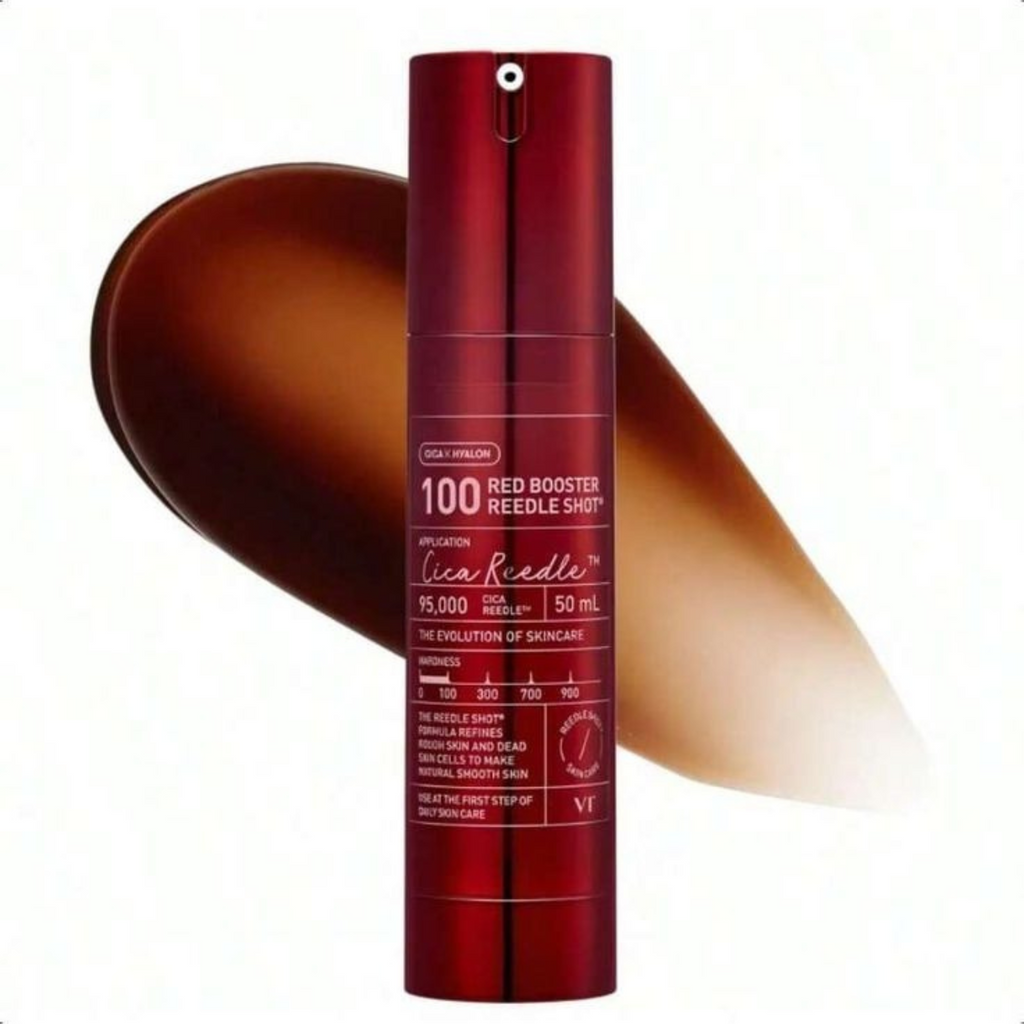 SELENAIRE VT Cosmetics Red Booster Reedle Shot 300 in a sleek bottle, featuring vibrant red liquid for skincare benefits.