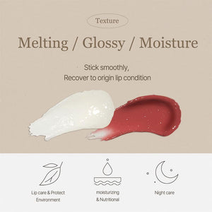 Clear vegan Melting Lip Balm by Selenaire from Mixsoon, shown in a sleek tube with a smooth, glossy finish.