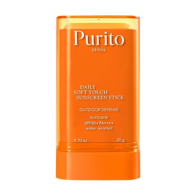 Purito Daily Soft Touch Sunscreen Stick by SELENAIRE, showing a compact white sunscreen stick with a smooth, rounded design.