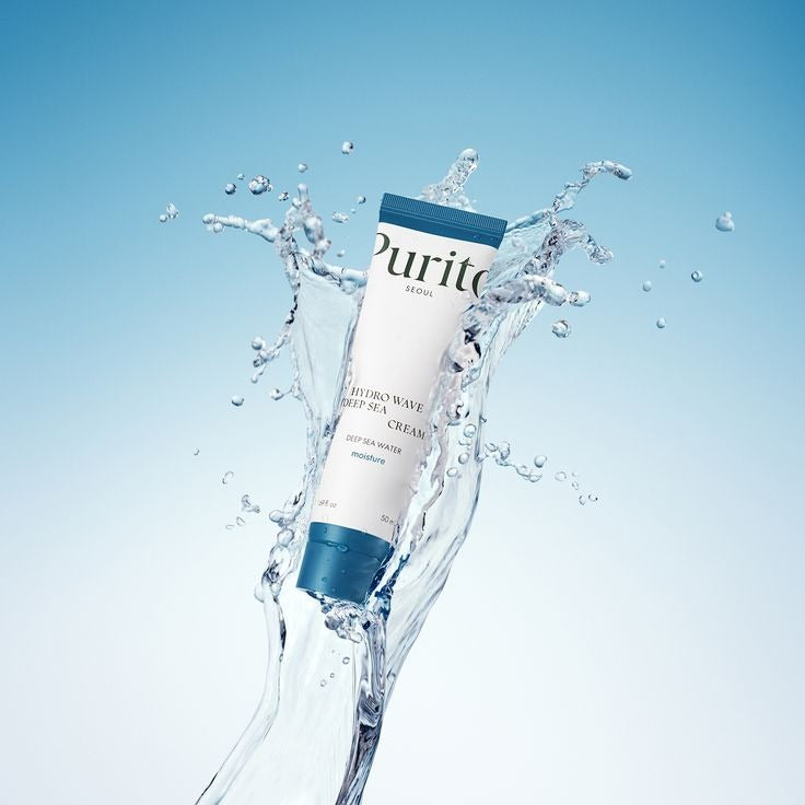 SELENAIRE Purito Hydro Wave Deep Sea Cream jar with blue and white packaging, showcasing the hydrating skincare product.