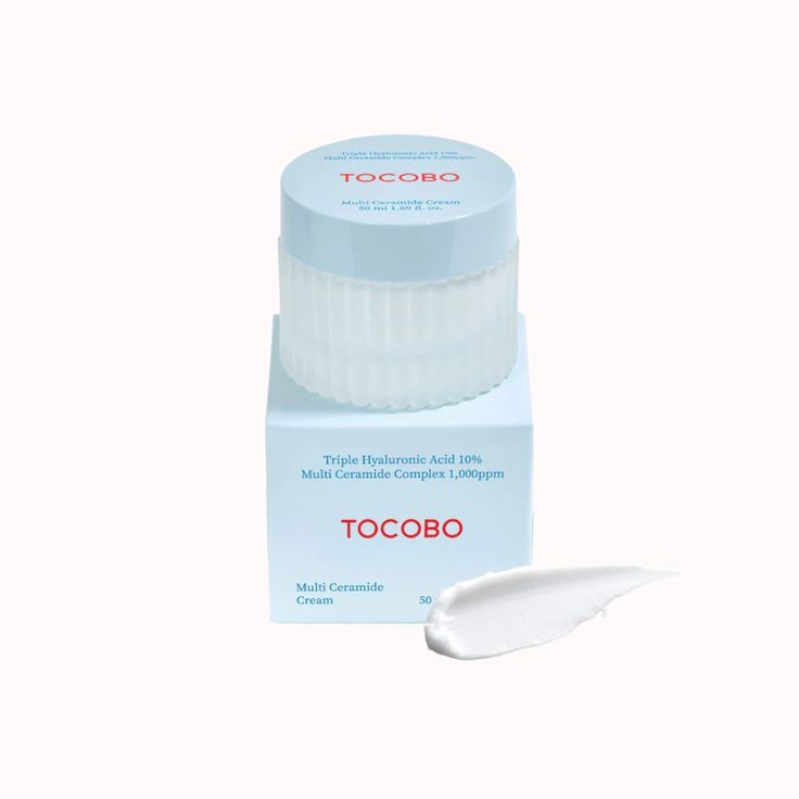 Tocobo Multi Ceramide Cream by SELENAIRE shown in a white jar with a blue lid, highlighting its moisturizing skincare formula.