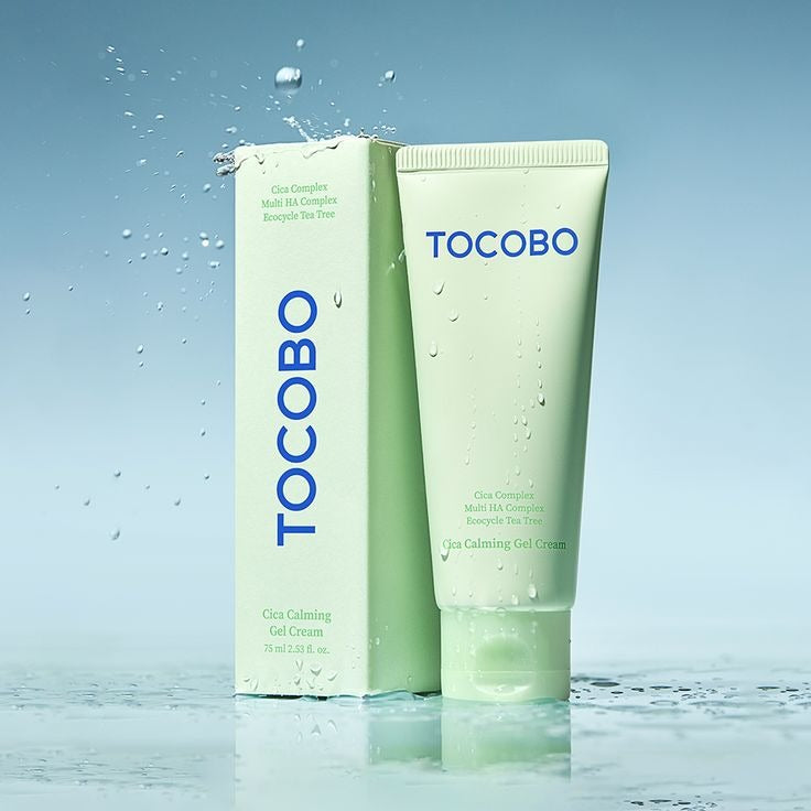 Tocobo Cica Calming Gel Cream by SELENAIRE shown in a jar with smooth, soothing gel texture on a white background.