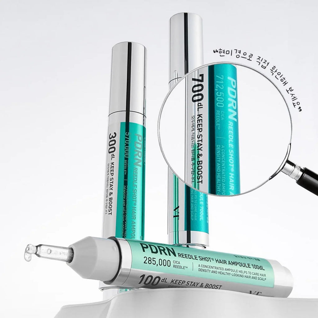 SELENAIRE VT Cosmetics PDRN Reedle Shot Hair Ampoule 700dL in a clear bottle with a dropper, designed for hair nourishment.