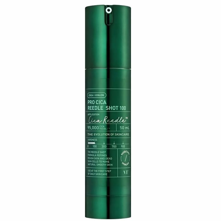 VT Cosmetics Pro Cica Reedle Shot 100 by SELENAIRE, close-up of the skincare product bottle with a clean, minimalist design.