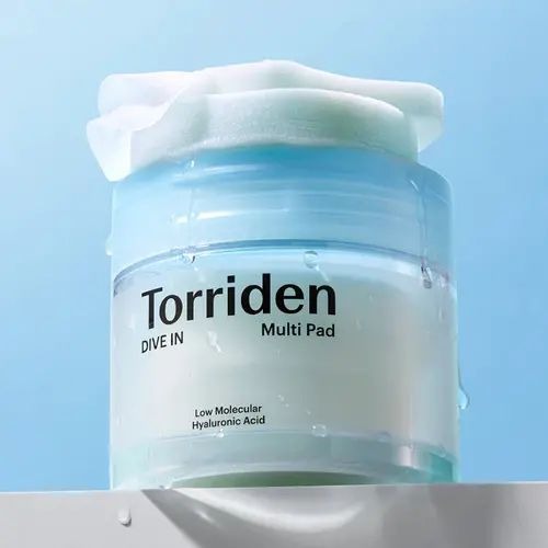 SELENAIRE Torriden DIVE-IN Low Molecule Hyaluronic Acid Multi Pad with textured surface for enhanced skin hydration and absorption.