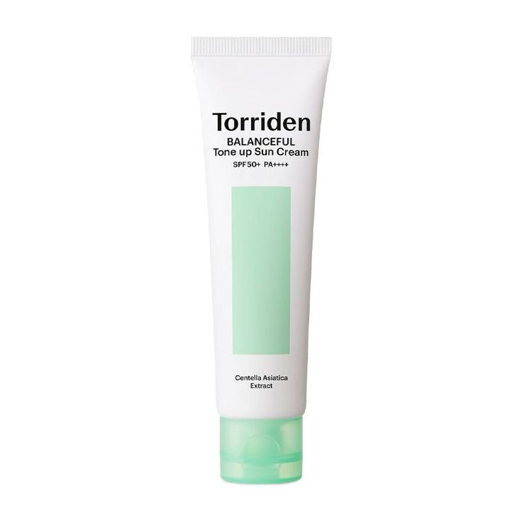 Torriden Balanceful Cica Tone Up Sun Cream by SELENAIRE in a tube with SPF protection and light texture, ideal for skincare.
