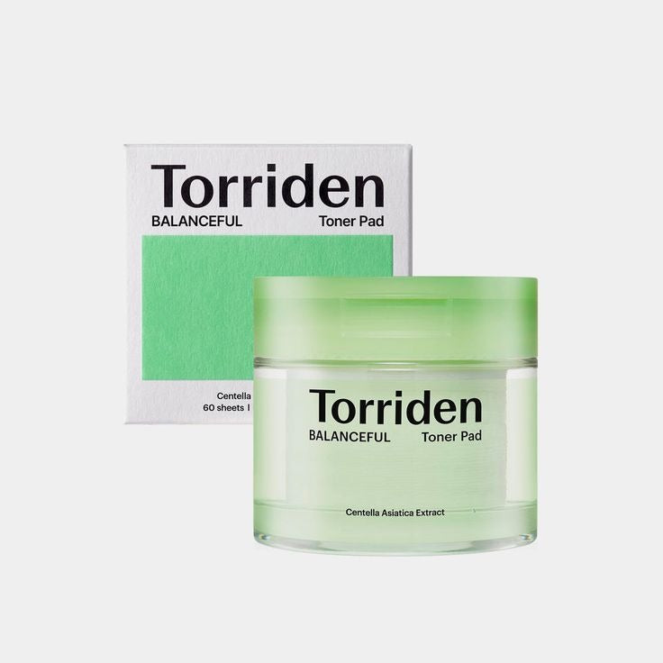 Selenaire Torriden Balanceful Cica Toner Pads 60pcs, showing a box of soothing skincare toner pads for facial use.