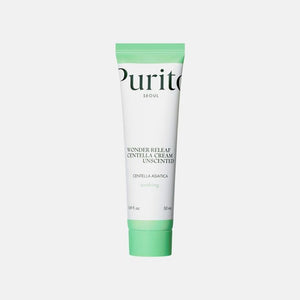 Unscented Purito Wonder Releaf Centella Cream jar from SELENAIRE, showing the cream's smooth texture and minimalist packaging.